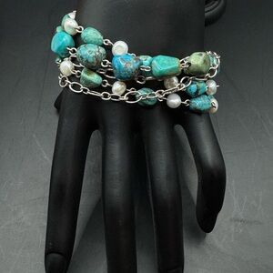 Turquoise and Silver Beaded Bracelet